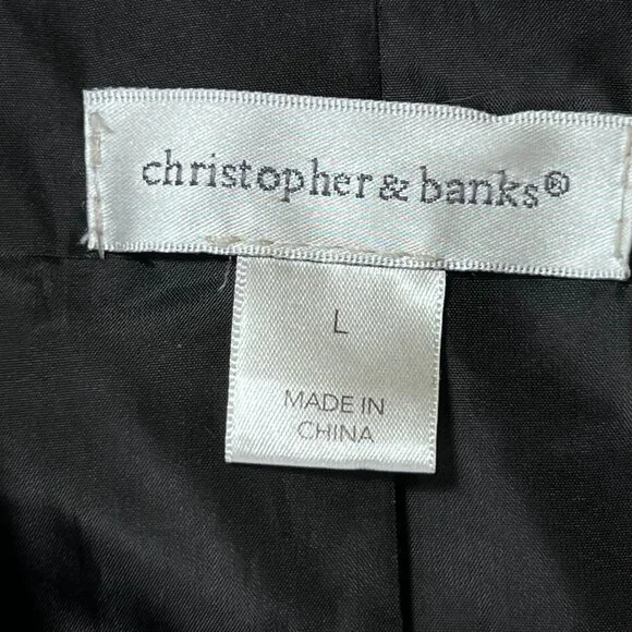 Christopher & Banks Black Faux Leather Jacket Floral Embroidery Snap Zip Large - Picture 14 of 16